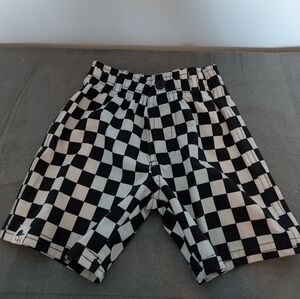 Kids Black and White Checkered Swim Trunks